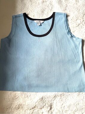 Light Blue Sleeveless Tank Top with Brown Trim
